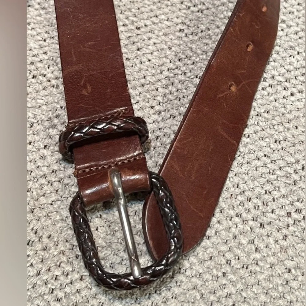 The Limited Brown‎ Leather Belt with Braid Detailing 30